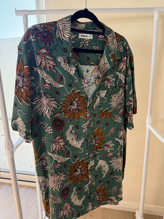 Allgood green floral shirt, men's XL