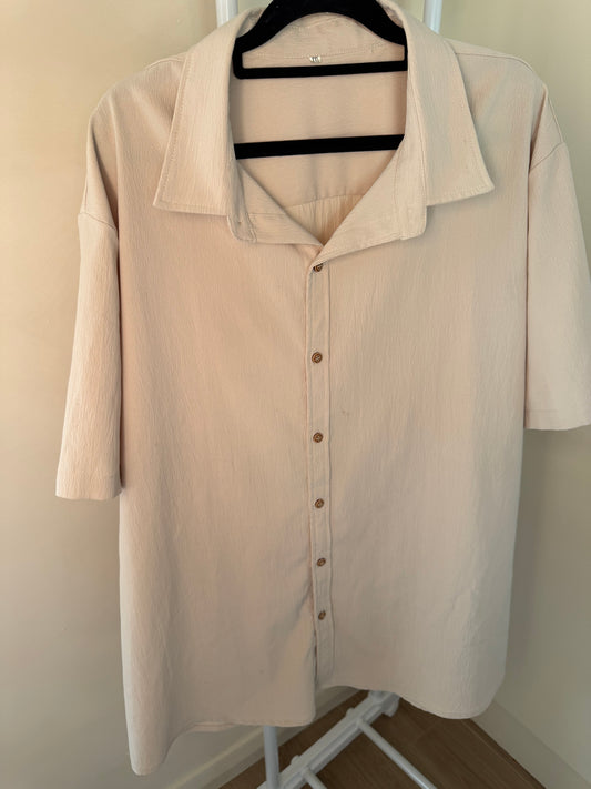 Cream crinkle-texture shirt, men's XXL