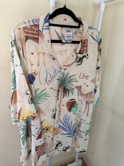 Zara camel print relaxed shirt, men's XL
