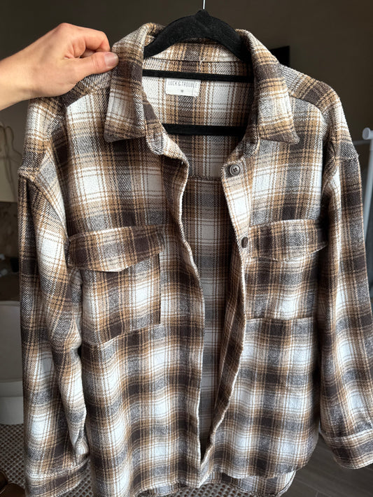 Luck & Trouble check flannel shacket, women's 10