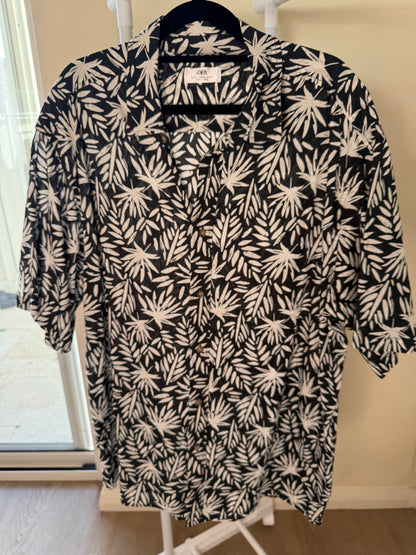 Zara black & white leaf print shirt, men's XL