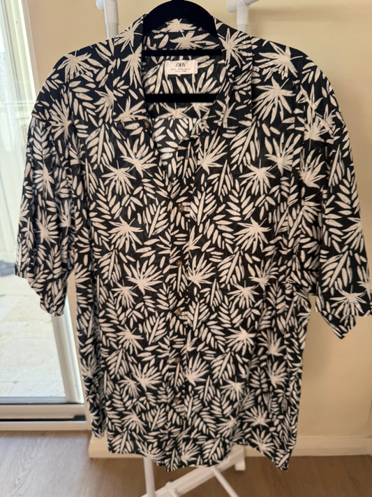 Zara black & white leaf print shirt, men's XL
