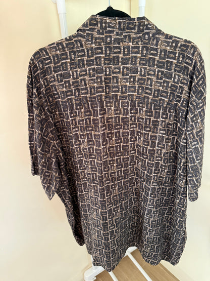 Brown geometric print rayon shirt, men's XL, photo 2