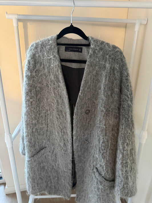 Zara Woman grey textured coat, women's S