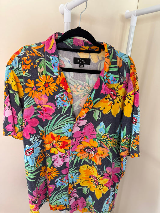 Kenji bright floral shirt, men's XXL