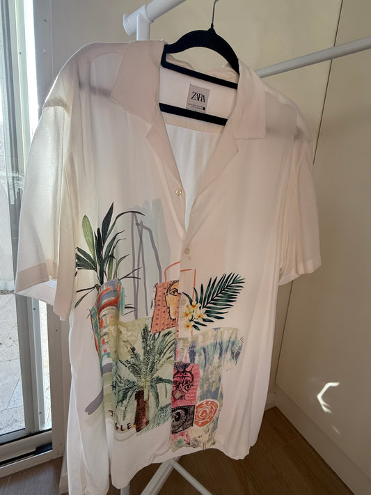 Zara tropical panel print shirt, men's XL